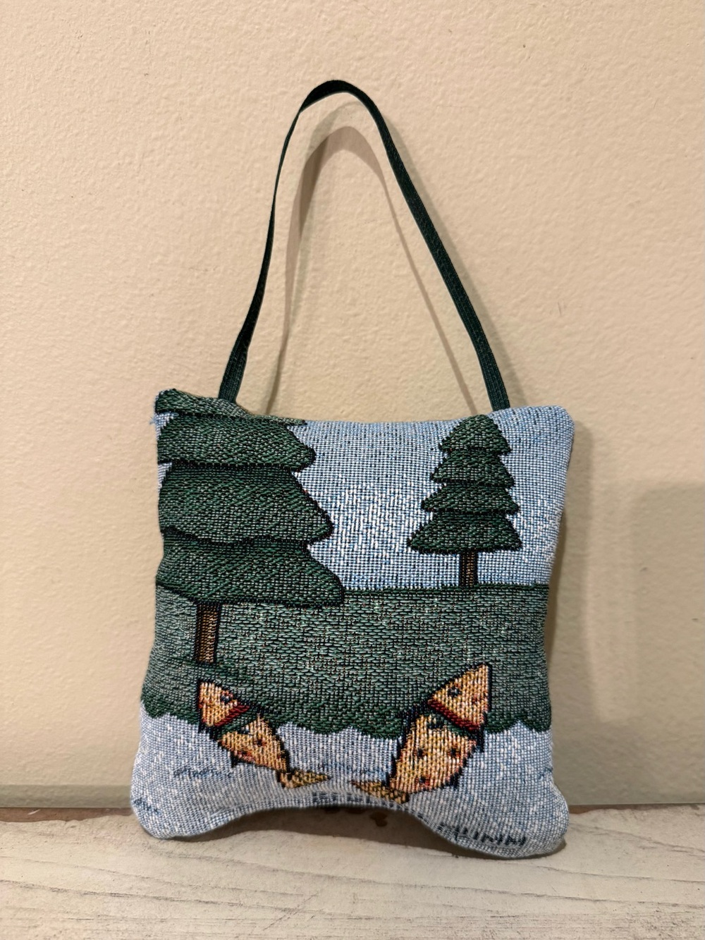 Debbie Mumm Vintage Tapestry Sachet Hanging Pillow Fish Trees